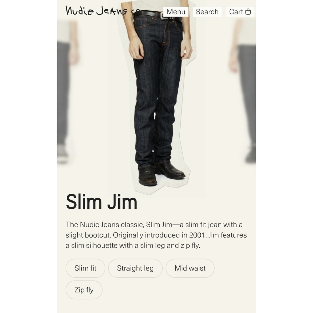 Nudie Jeans Mens Classic Slim Jim Straight with Slight Bootcut Jeans Size 36/34